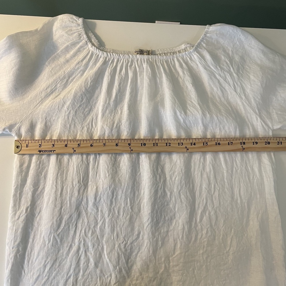 100% Linen Crochet Bell Sleeve Blouse White Sz L Lagenlook Minimalist Boho Italy - Picture 10 of 11